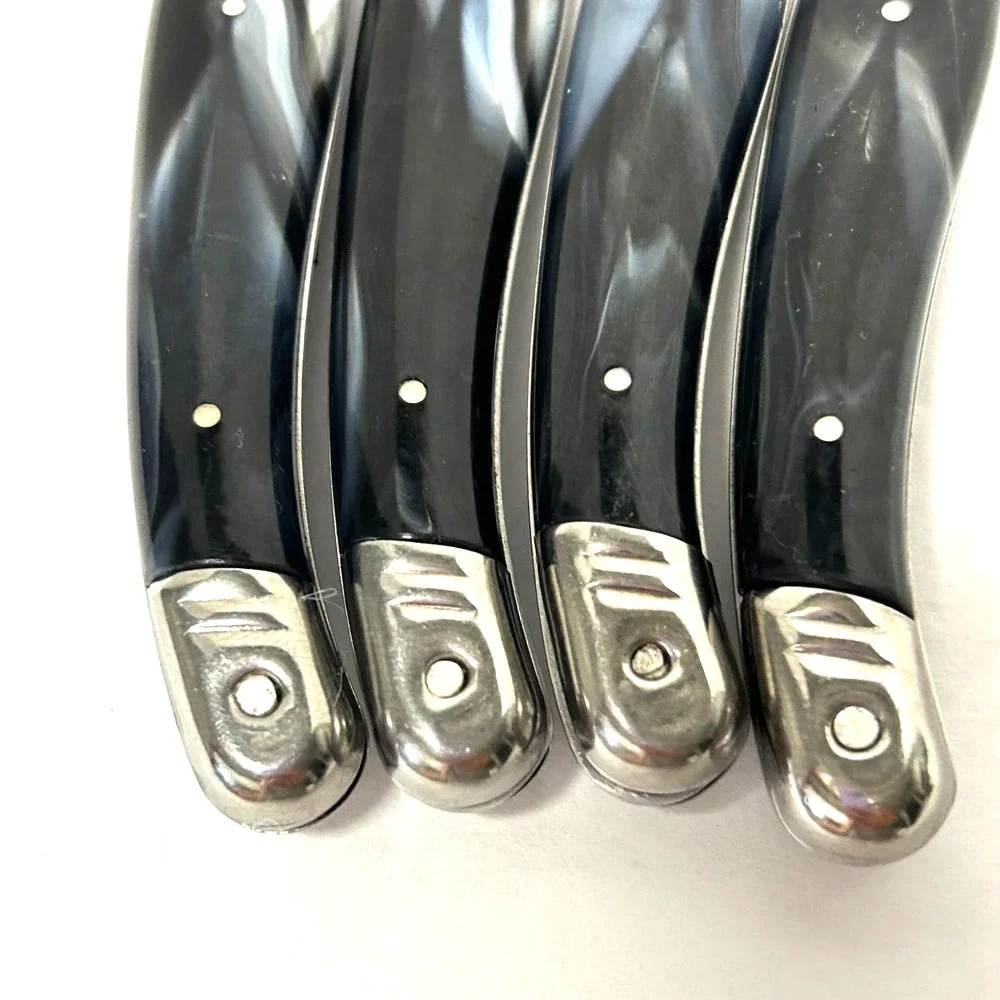 Vintage Crofton Black Marbled Bumble Bee Serrated Steel Steak Knives 9